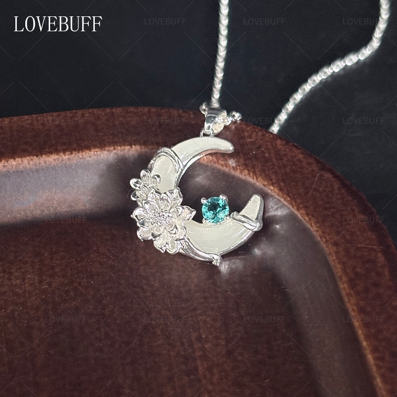 LOVEBUFF Crescent Moon Epiphyllum Oxypetalum Necklace