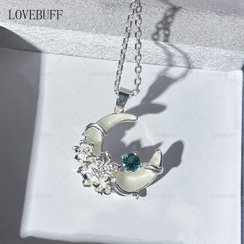 LOVEBUFF Crescent Moon Epiphyllum Oxypetalum Necklace