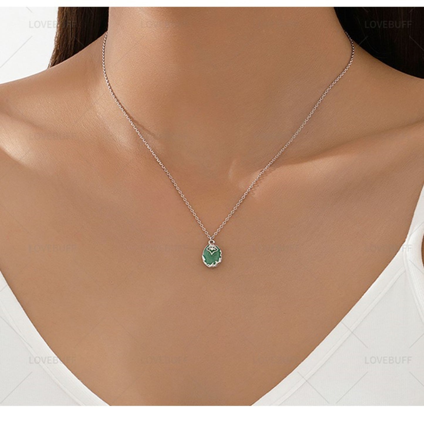 LOVEBUFF Aventurine Gemstone Pendant Dainty Necklace
