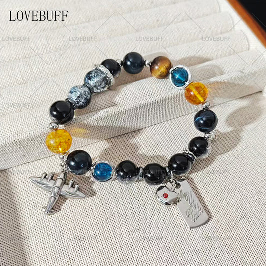 LOVEBUFF LAD Caleb Apple Airplane Inspired Metal Charm Beaded Bracelet (ship in 1 month)