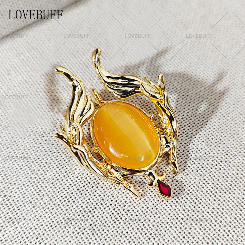 LOVEBUFF Wuthering Waves Carlotta Gift Romantic Brooch Inspired Cat's Eye Gemstone Pendant Necklace