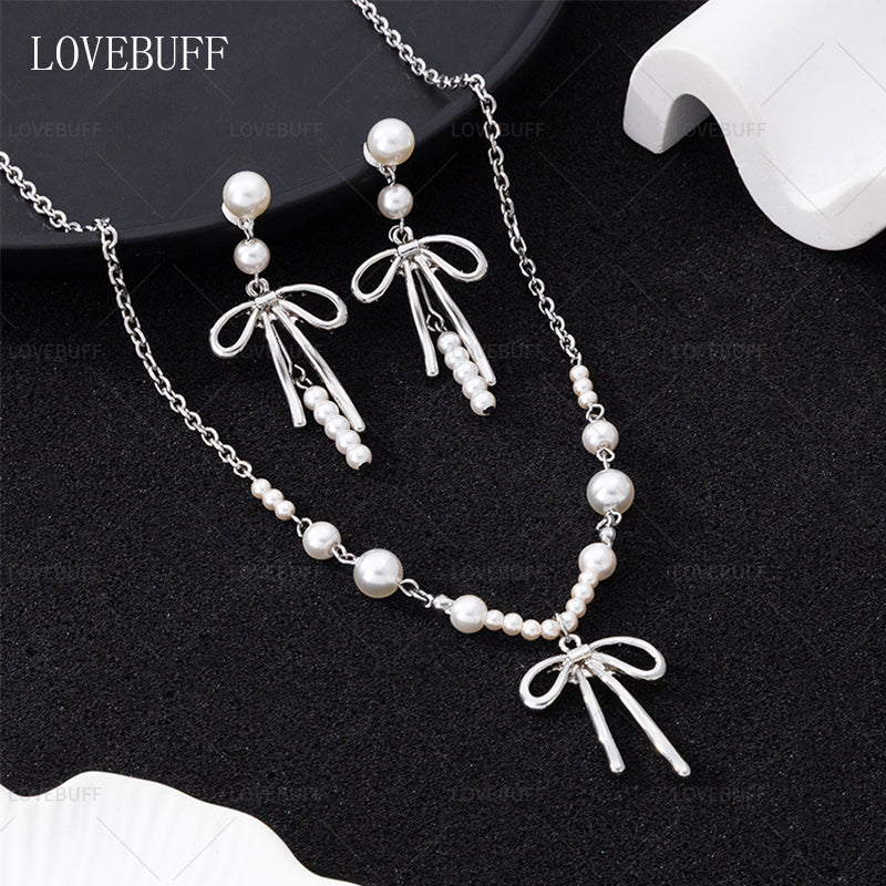 LOVEBUFF Love And Deepspace You and Midsummer Sylus Lovespeed Ride MC's Ornate Knots Bowknot Pendant Pearl Necklace Earrings