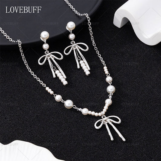 LOVEBUFF Love And Deepspace You and Midsummer Sylus Lovespeed Ride MC's Ornate Knots Bowknot Pendant Pearl Necklace Earrings