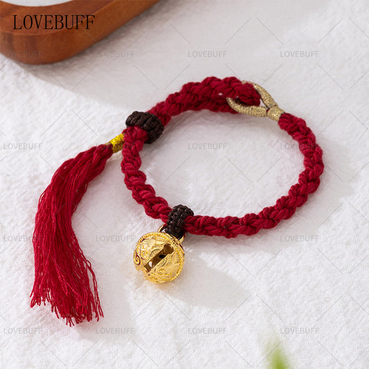 LOVEBUFF Copper Bell Charm Adjustable Braided Rope Lucky Red String Bracelet