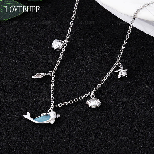 LOVEBUFF Seashell Seasnail Starfish Charm Dolphin Pendant Necklace