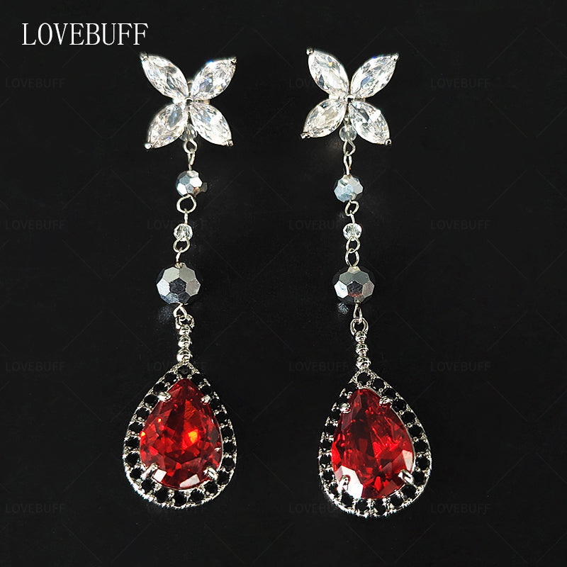 LOVEBUFF Love And Deepspace Sylus Banquet Red Gem Earrings Removable Drops