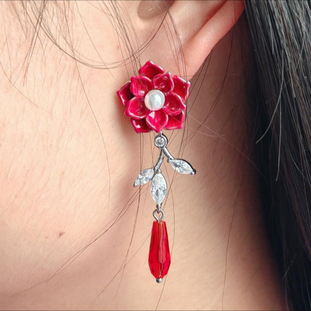 LOVEBUFF Light and Night Evan Angel's Trumpet Red Flower  Earrings