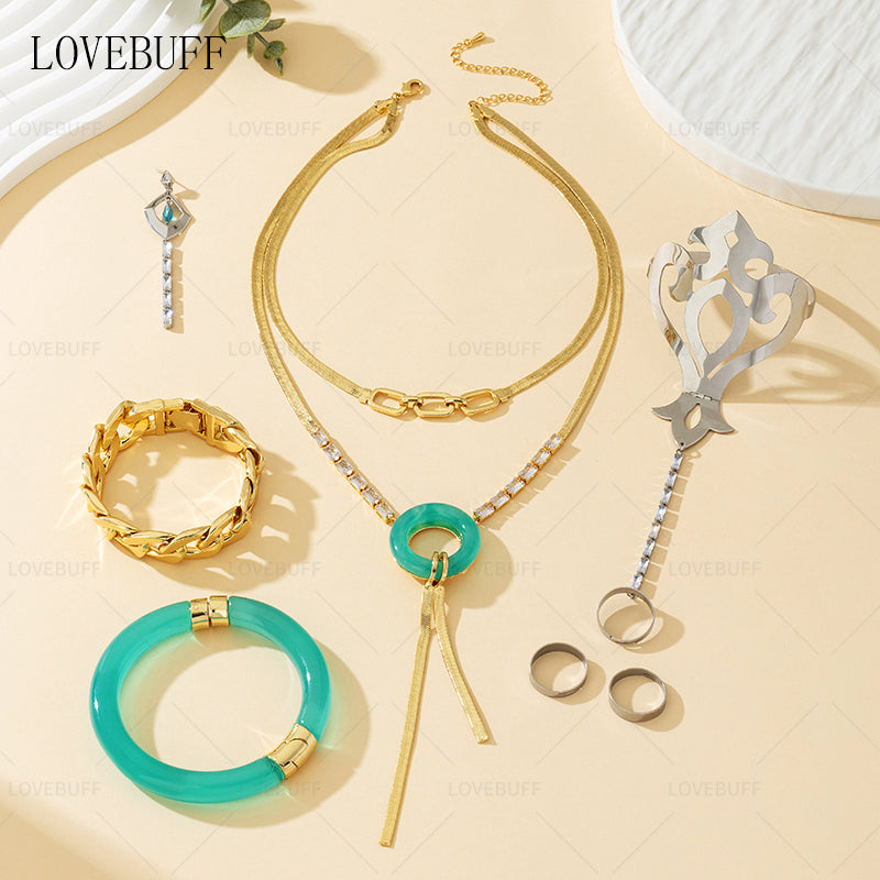 LOVEBUFF Honkai: Star Rail Jade Cosplay Accessories Necklace Earring Wrist Cuff Bracelet Ring