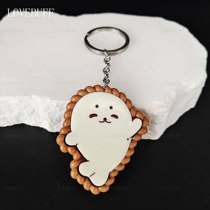 LOVEBUFF Love And Deepspace LAD Zayne Seal Biscuit Inspired Keychain 2pc Set