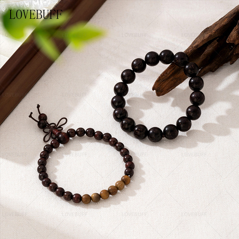 LOVEBUFF Light And Night Sariel Rosewood Beads Beaded Bracelet 2pc Set