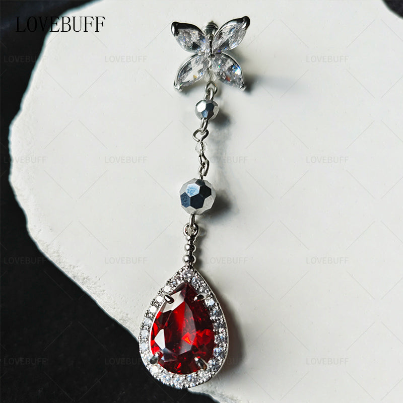 LOVEBUFF Love And Deepspace Sylus Banquet Red Gem Earrings Removable Drops