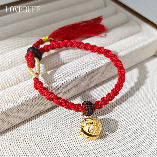 LOVEBUFF Copper Bell Charm Adjustable Braided Rope Lucky Red String Bracelet (preorder ships in 2 weeks)