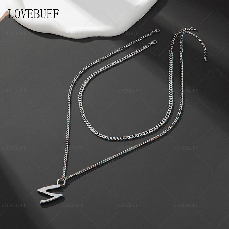 LOVEBUFF LAD Sylus Night Plumes Stainless Steel Chain Necklace 2pc Set