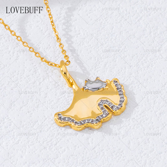 LOVEBUFF Cat Ginkgo Biloba Leaf Pendant Necklace
