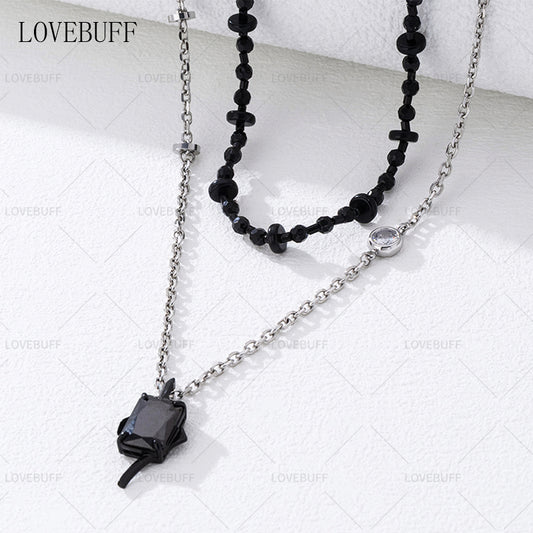 LOVEBUFF LAD Sylus Where Hearts Live MC's  Beads Metal Chain Layered Necklace