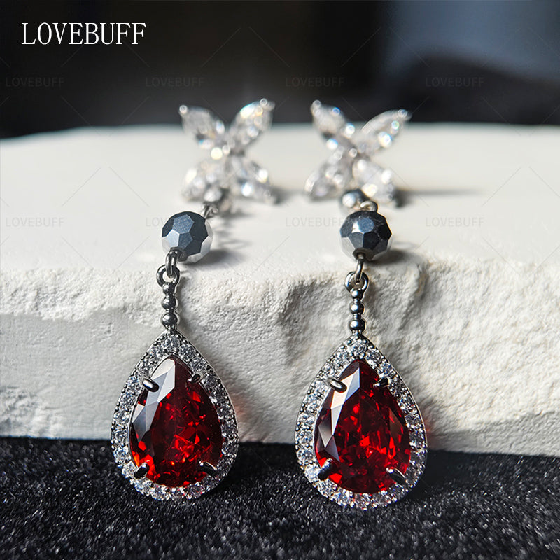 LOVEBUFF Love And Deepspace Sylus Banquet Red Gem Earrings Removable Drops