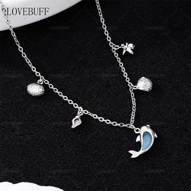LOVEBUFF Seashell Seasnail Starfish Charm Dolphin Pendant Necklace