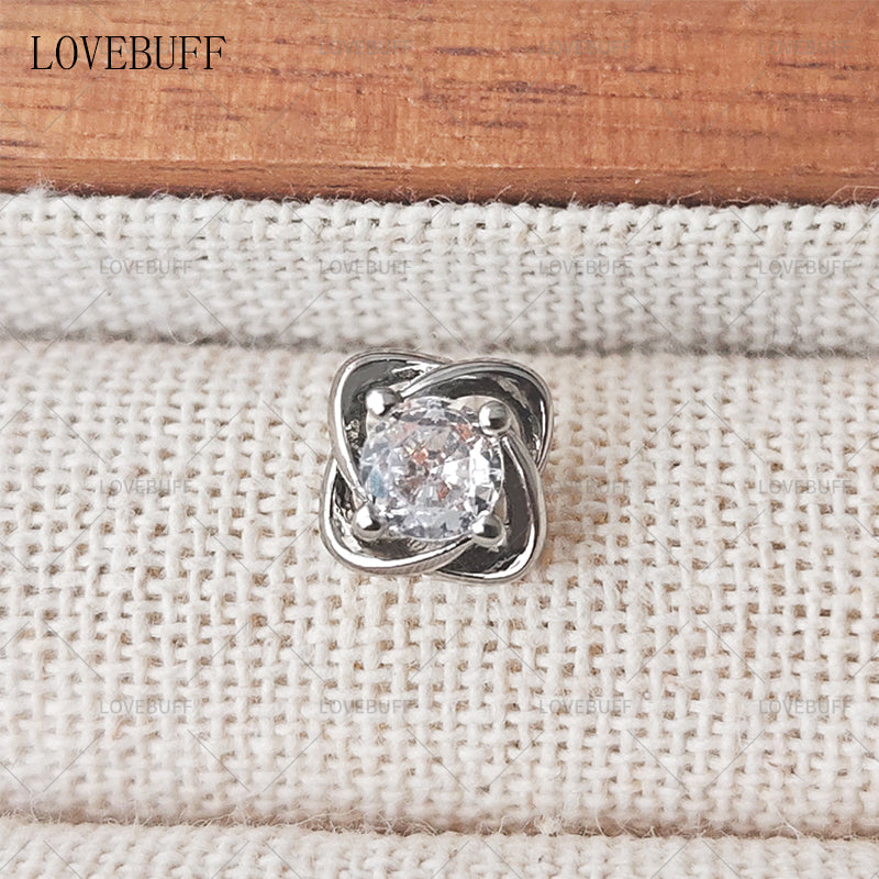 LOVEBUFF Platinum Plated Copper Four-Petal Flower Zircon Stud Earrings
