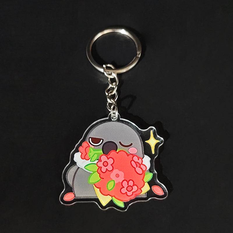 LOVEBUFF LAD Artsy Birb Happy Snowman Grumpy Crow Galaxy Kid Sunny Apple Meme Keychain 5pc Set