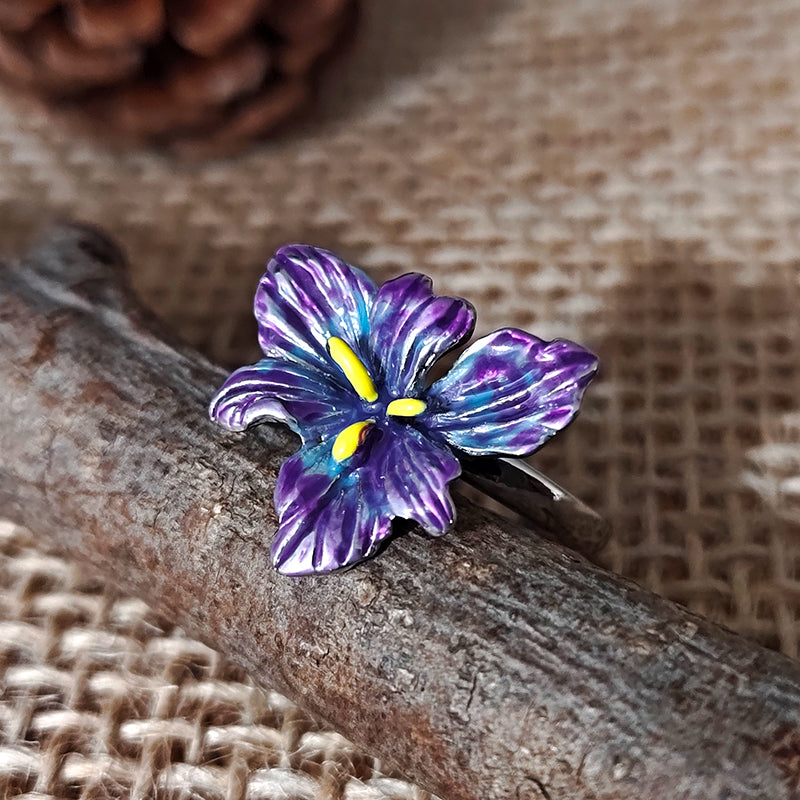 LOVEBUFF Light and Night Osborn Iris Flower Adjustable Finger Ring