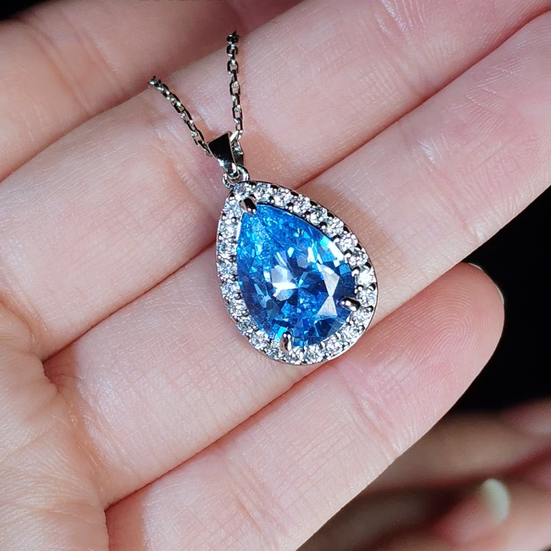 Sofia the First Amber Blue Teardrop Pendant Cosplay Necklace