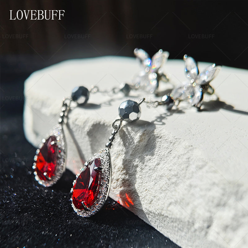 LOVEBUFF Love And Deepspace Sylus Banquet Red Gem Earrings Removable Drops