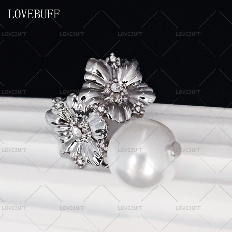 LOVEBUFF LAD Xavier MC's Wedding Silver Sparkle Flower Stud Pearl Drop Earrings