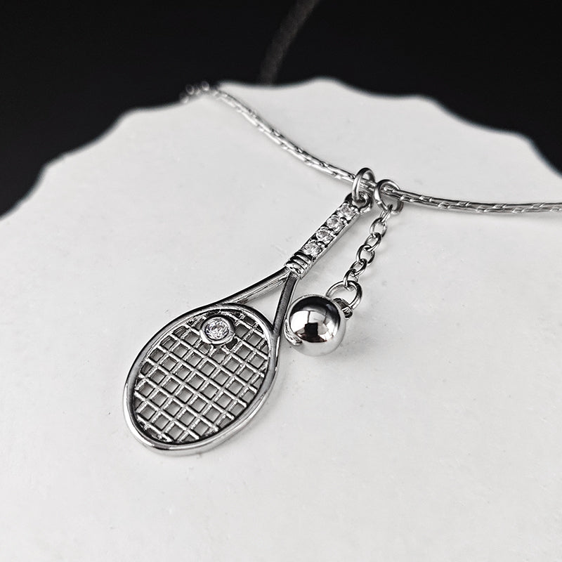 LOVEBUFF Platinum Plated Copper Racket & Ball Pendants Necklace