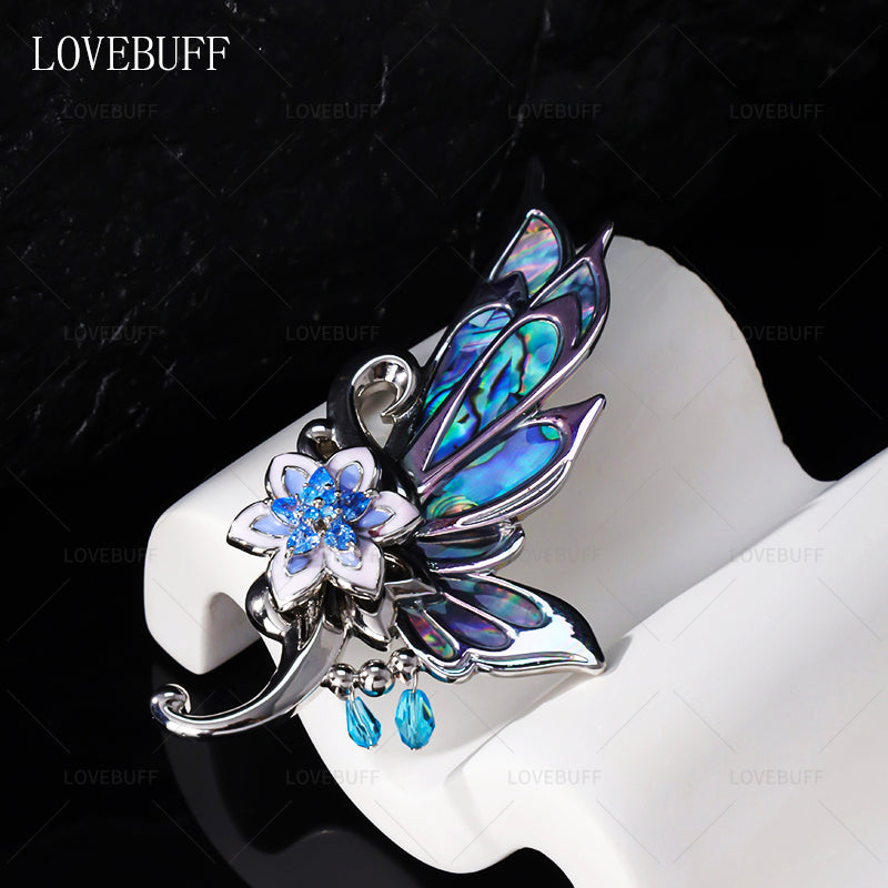 LOVEBUFF Genshin Impact Artifact Recollection of Days Past Inspired Spinning Flower Butterfly-shaped Brooch