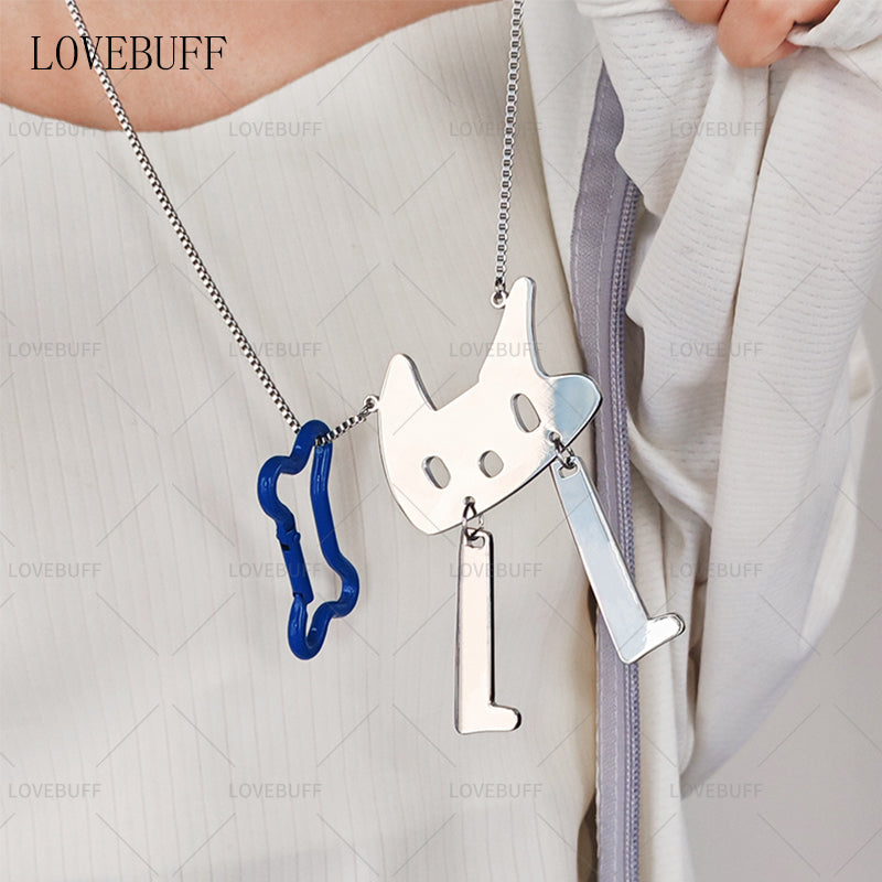 LOVEBUFF Path to Nowhere 무기미도 Shawn Fake Love Notification Cat & Bone Pendants Necklace