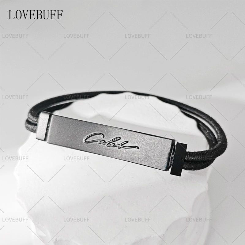 LOVEBUFF LAD Caleb Embossed Paper Airplane Rectangular Tag Bracelet