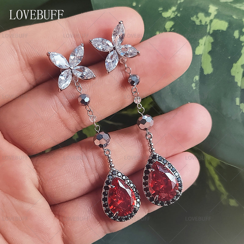 LOVEBUFF Love And Deepspace Sylus Banquet Red Gem Earrings Removable Drops