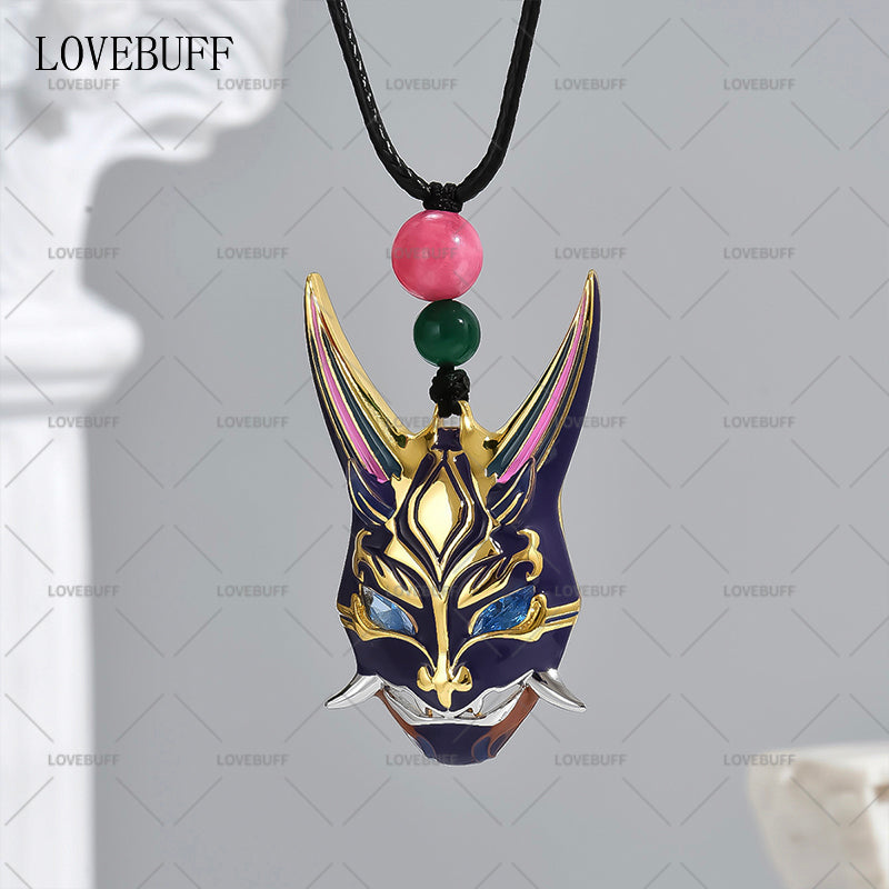 LOVEBUFF Genshin Impact Xiao Mask Recubrimiento de metal y collar con colgante de gemas para cosplay y uso diario, regalos para jugadores