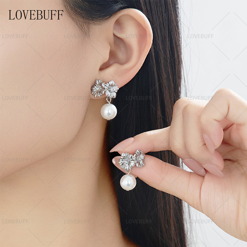 LOVEBUFF Love And Deepspace Xavier MC's Wedding Silver Sparkle Flower Stud Pearl Drop Earrings
