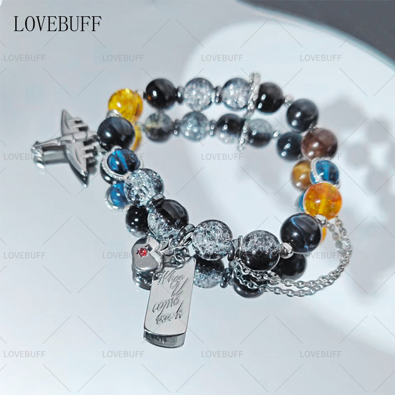 LOVEBUFF LAD Caleb Apple Airplane Inspired Metal Charm Beaded Bracelet (ship in 1 month)
