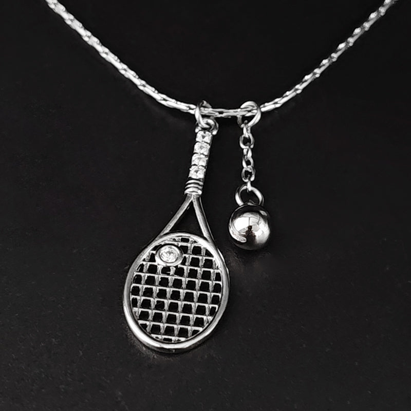 LOVEBUFF Platinum Plated Copper Racket & Ball Pendants Necklace