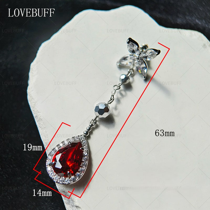 LOVEBUFF Love And Deepspace Sylus Banquet Red Gem Earrings Removable Drops