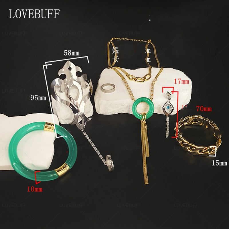 LOVEBUFF Honkai: Star Rail Jade Cosplay Accessories Necklace Earring Wrist Cuff Bracelet Ring