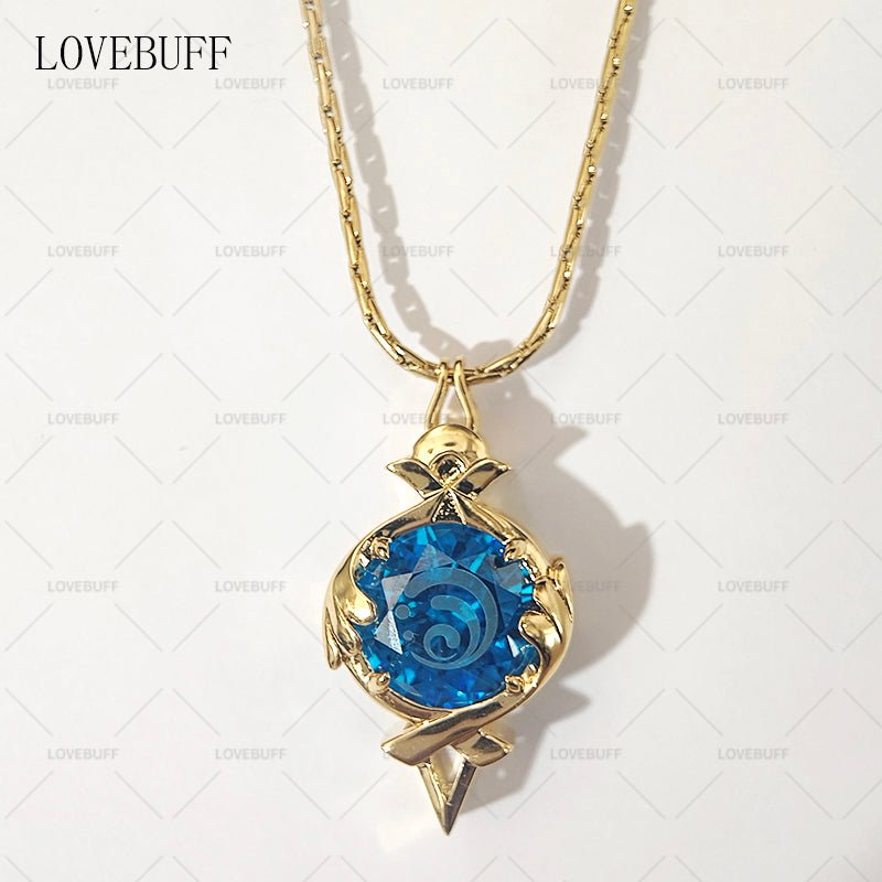 LOVEBUFF Genshin Impact Fontaine Furina Hydro Vision Inspired Gem Pendant Long Necklace