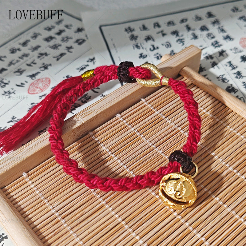 LOVEBUFF Copper Bell Charm Adjustable Braided Rope Lucky Red String Bracelet (preorder ships in 2 weeks)