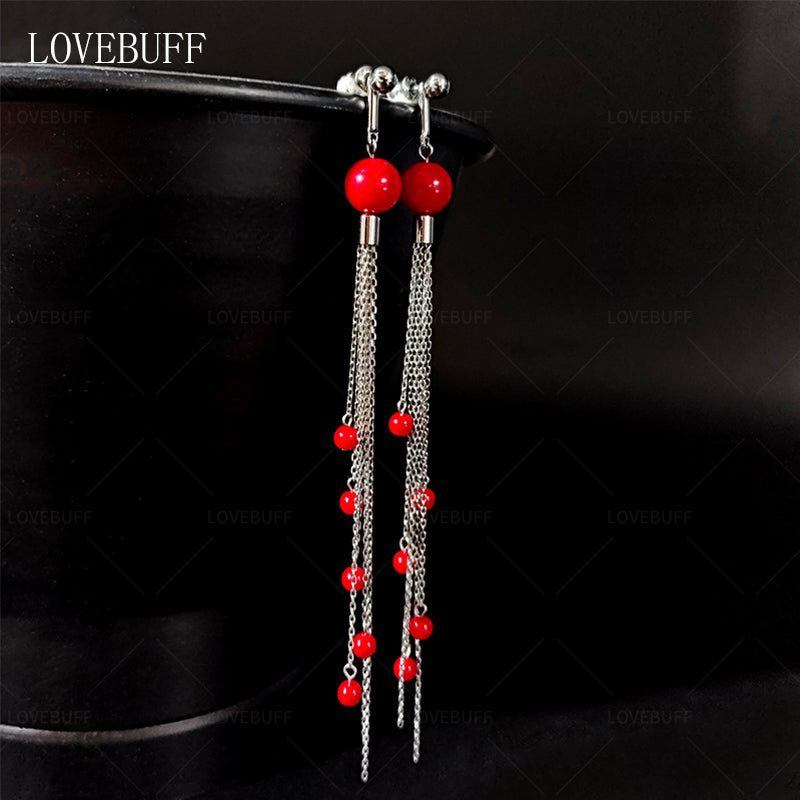 LOVEBUFF I Am Nobody Chen Duo Red Beads Earrings