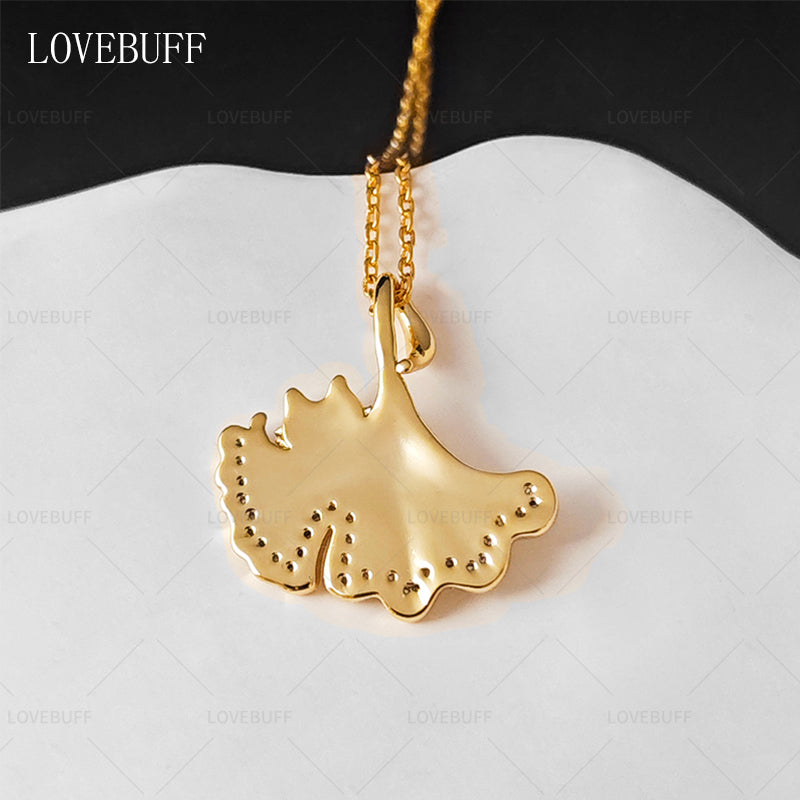 LOVEBUFF Cat Ginkgo Biloba Leaf Pendant Necklace