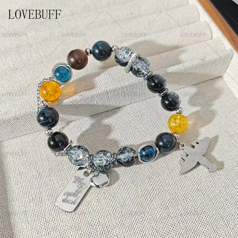 LOVEBUFF LAD Caleb Apple Airplane Inspired Metal Charm Beaded Bracelet (ship in 1 month)
