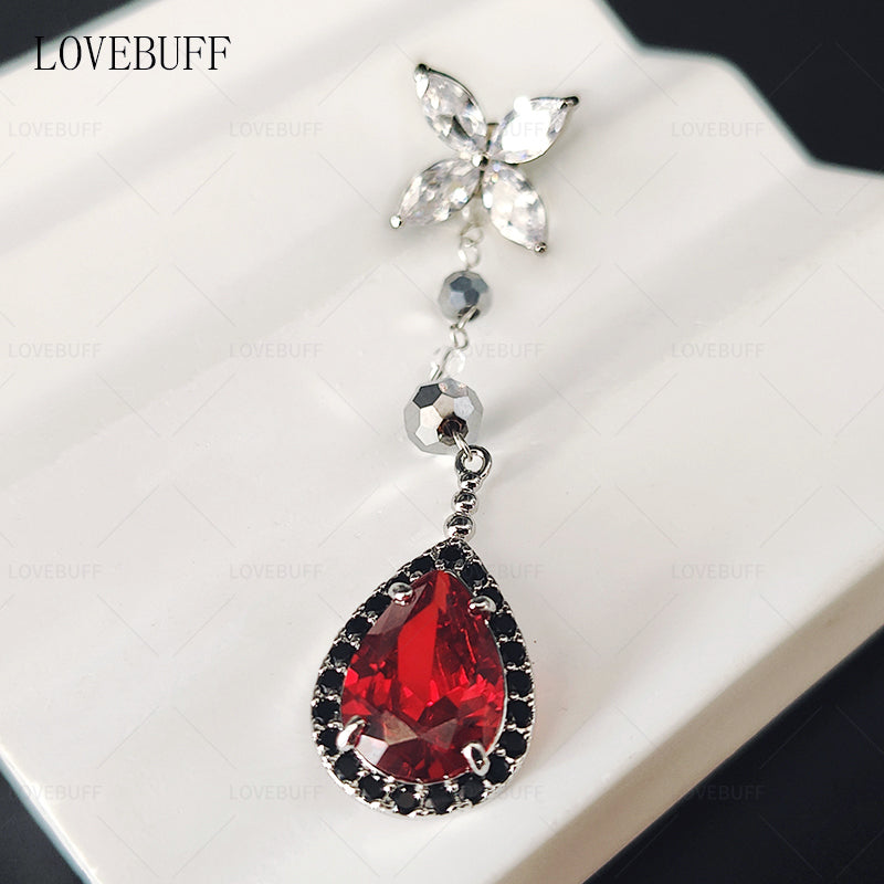 LOVEBUFF Love And Deepspace Sylus Banquet Red Gem Earrings Removable Drops