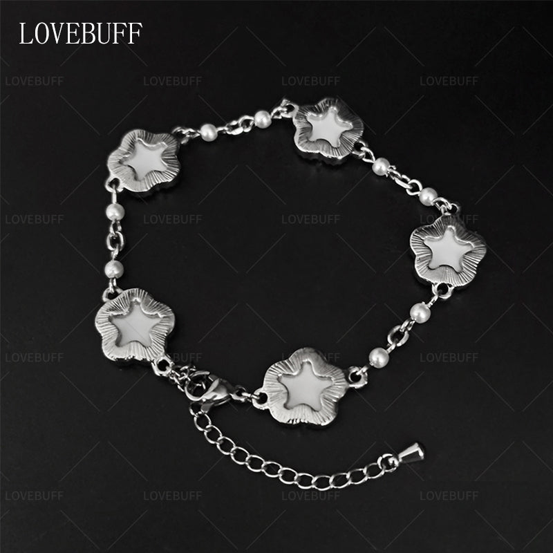 LOVEBUFF LAD Spring and Flowers Caleb Floating Floraletter MC's Four-leaf Clover Beaded Bracelet 2pc Set