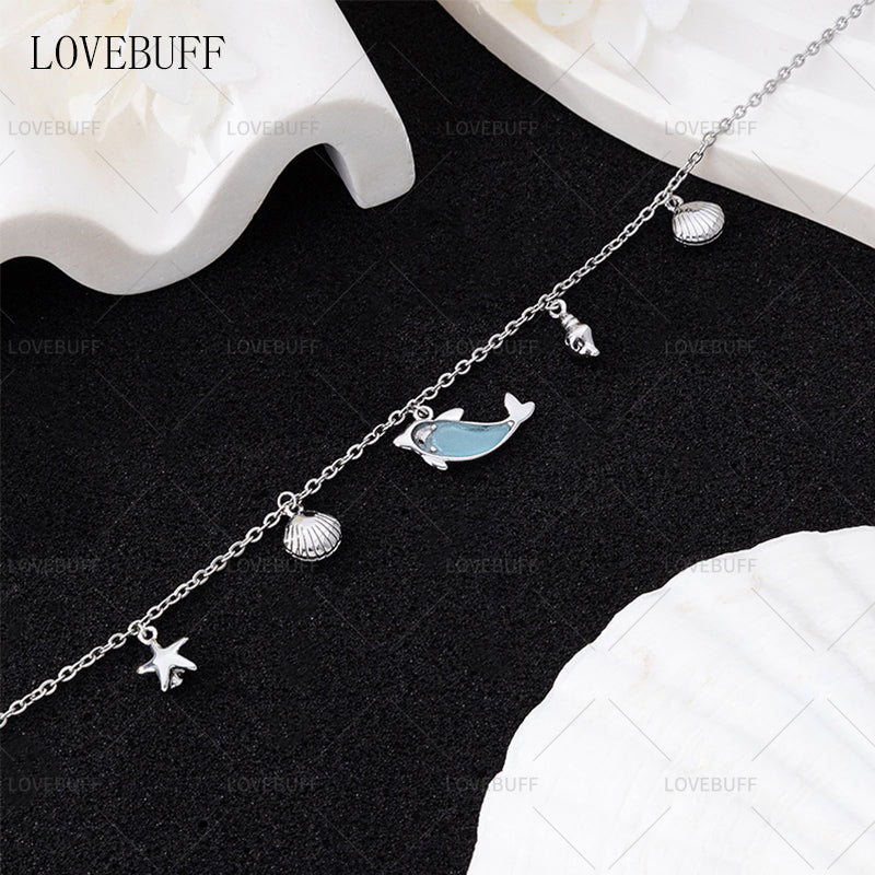 LOVEBUFF Seashell Seasnail Starfish Charm Dolphin Pendant Necklace