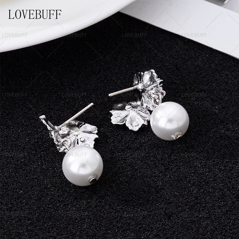 LOVEBUFF Love And Deepspace Xavier MC's Wedding Silver Sparkle Flower Stud Pearl Drop Earrings