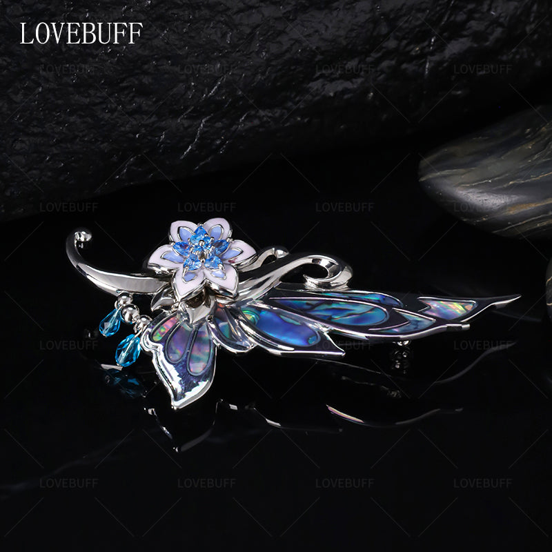 LOVEBUFF Genshin Impact Artifact Recollection of Days Past Inspired Spinning Flower Butterfly-shaped Brooch