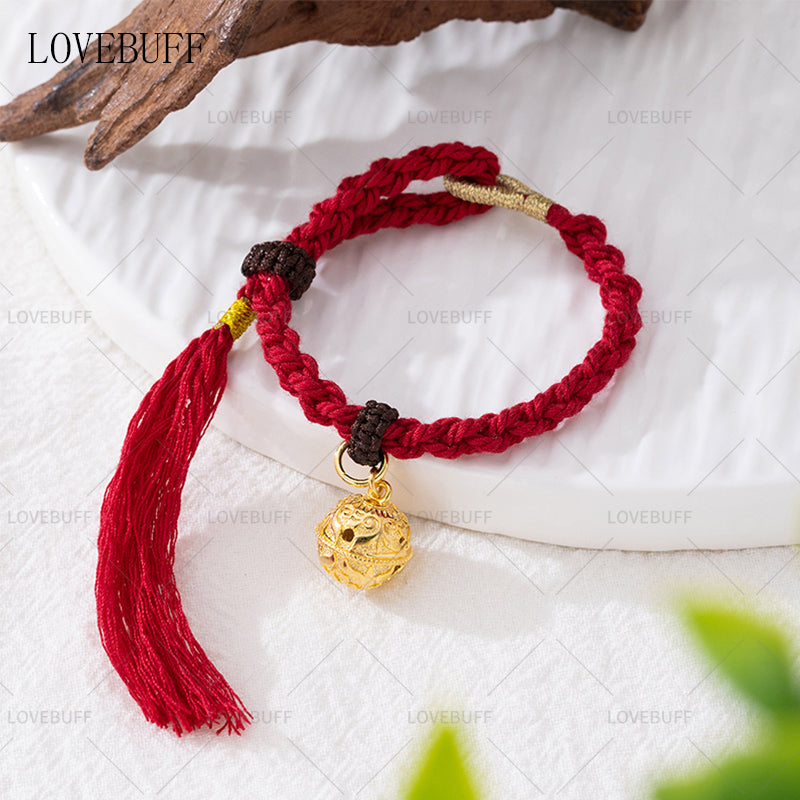 LOVEBUFF Copper Bell Charm Adjustable Braided Rope Lucky Red String Bracelet