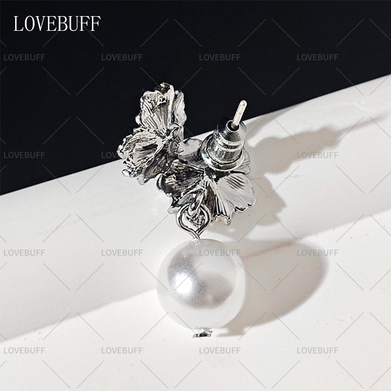 LOVEBUFF LAD Xavier MC's Wedding Silver Sparkle Flower Stud Pearl Drop Earrings
